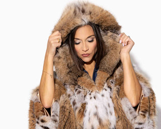 bobcat fur cape with hood & leather belt
