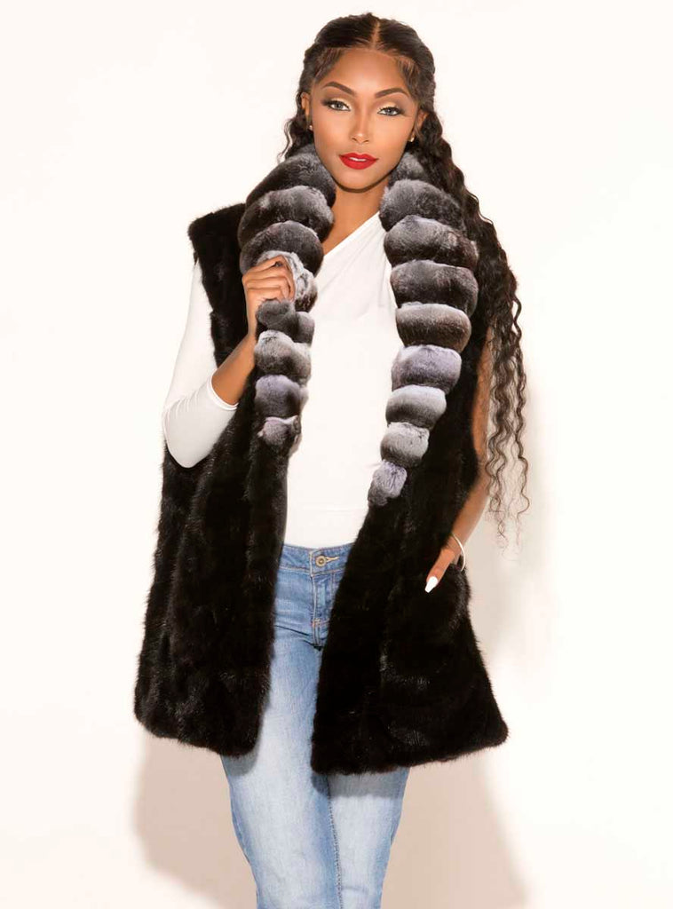 Ranch Sectioned Mink Fur Vest with Chinchilla Fur Collar - Shop Women's!