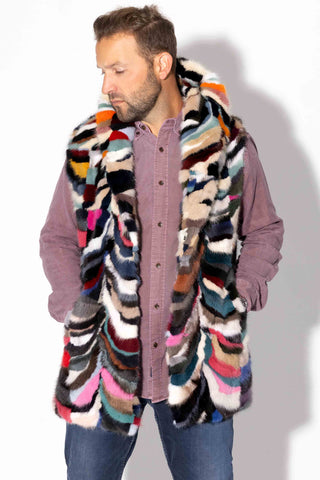 men's multicolor sectioned mink fur vest with shawl collar