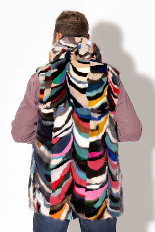 men's multicolor sectioned mink fur vest with shawl collar