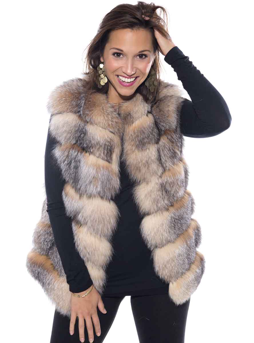 Horizontal Fox Fur Vest with Hood – Henig Furs