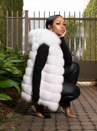 Horizontal Fox Fur Vest with Hood.