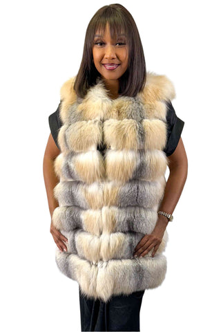 golden island fox fur vest with horizontal pattern