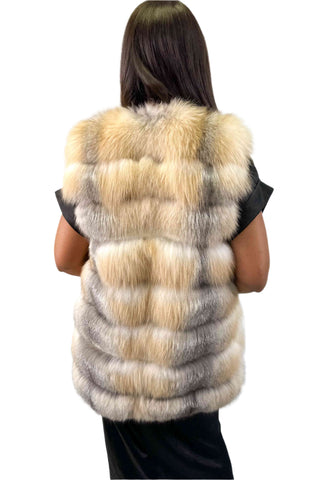 golden island fox fur vest with horizontal pattern