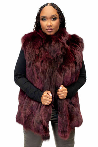 plum sectioned fox fur vest
