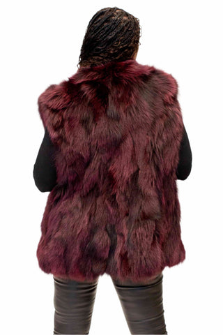 plum sectioned fox fur vest 