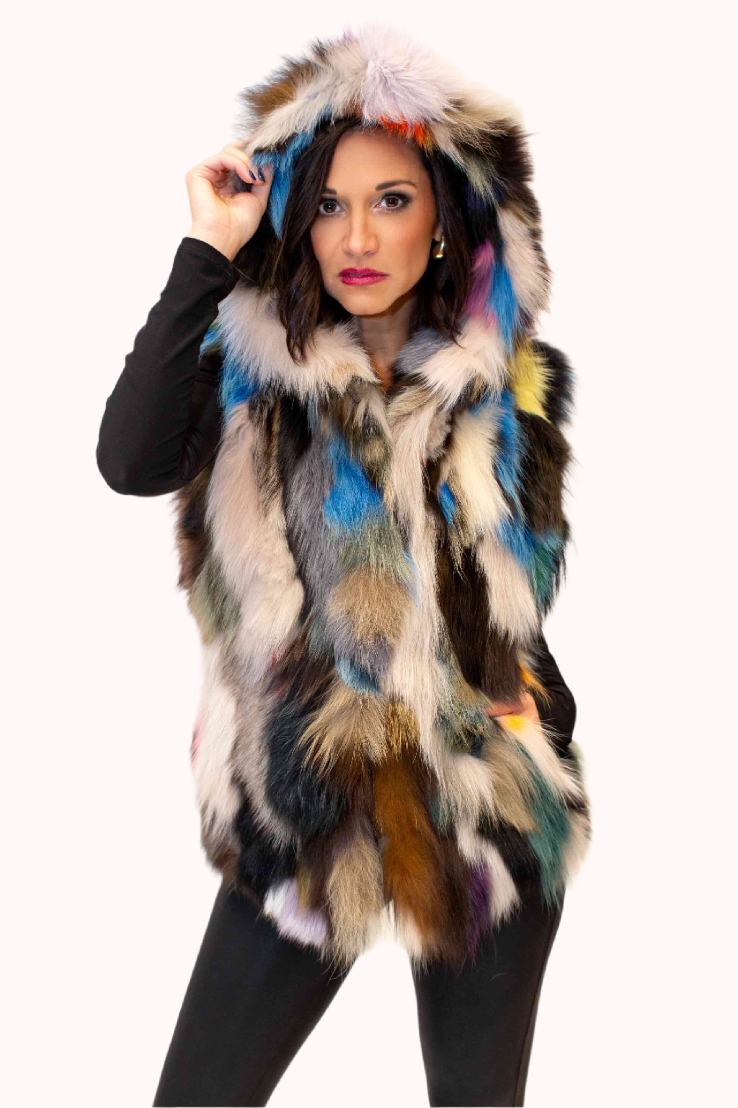 Fox fur vest with hood shop