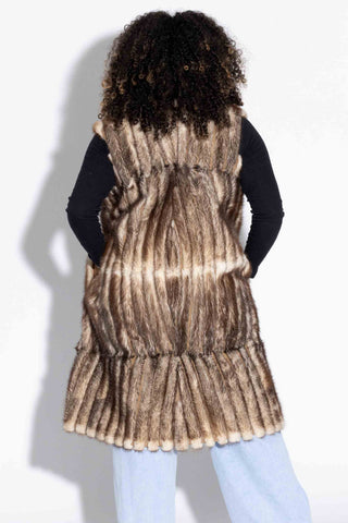 Long Chevron Sectioned Mink Fur Vest with Leather Inserts