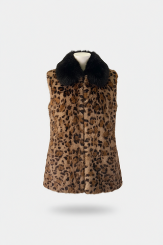 Sectioned Mink Fur Vest with Fox Fur Collar