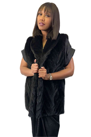 ranch sectioned mink fur vest with black fox fur collar