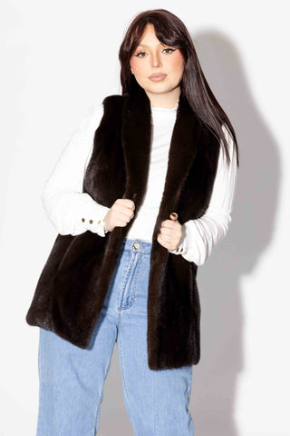 mahogany mink fur vest with shawl collar