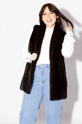 mahogany mink fur vest with shawl collar