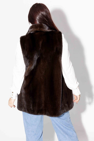 mahogany mink fur vest with shawl collar