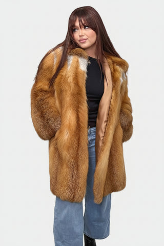 custom-made natural red full skin fox fur stroller with hood