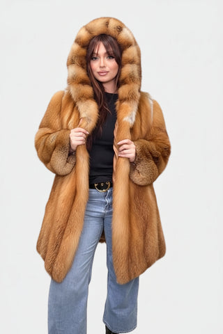 custom-made natural red full skin fox fur stroller with hood