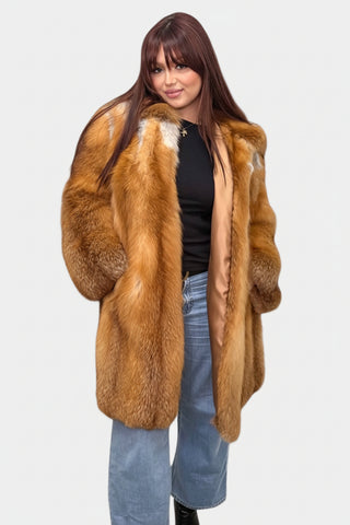 custom-made natural red full skin fox fur stroller with hood