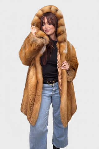 custom-made natural red full skin fox fur stroller with hood