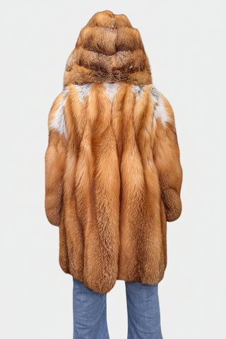 custom-made natural red full skin fox fur stroller with hood