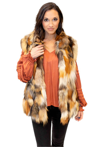 cross fox sectioned fox fur vest