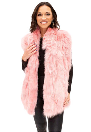 pink sectioned fox fur vest