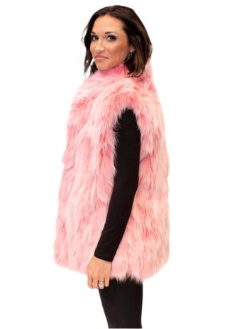 pink sectioned fox fur vest