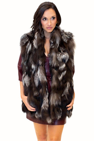 silver sectioned fox fur vest