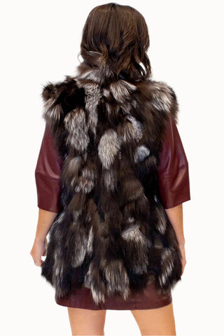 silver sectioned fox fur vest