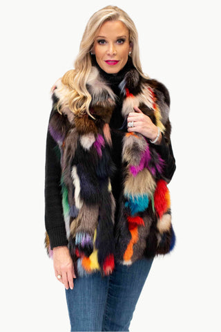 multicolor sectioned fox fur vest