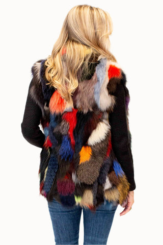 multicolor sectioned fox fur vest