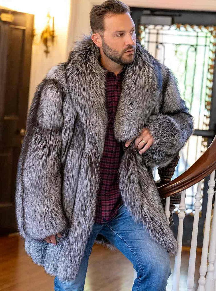 men's silver fox fur stroller