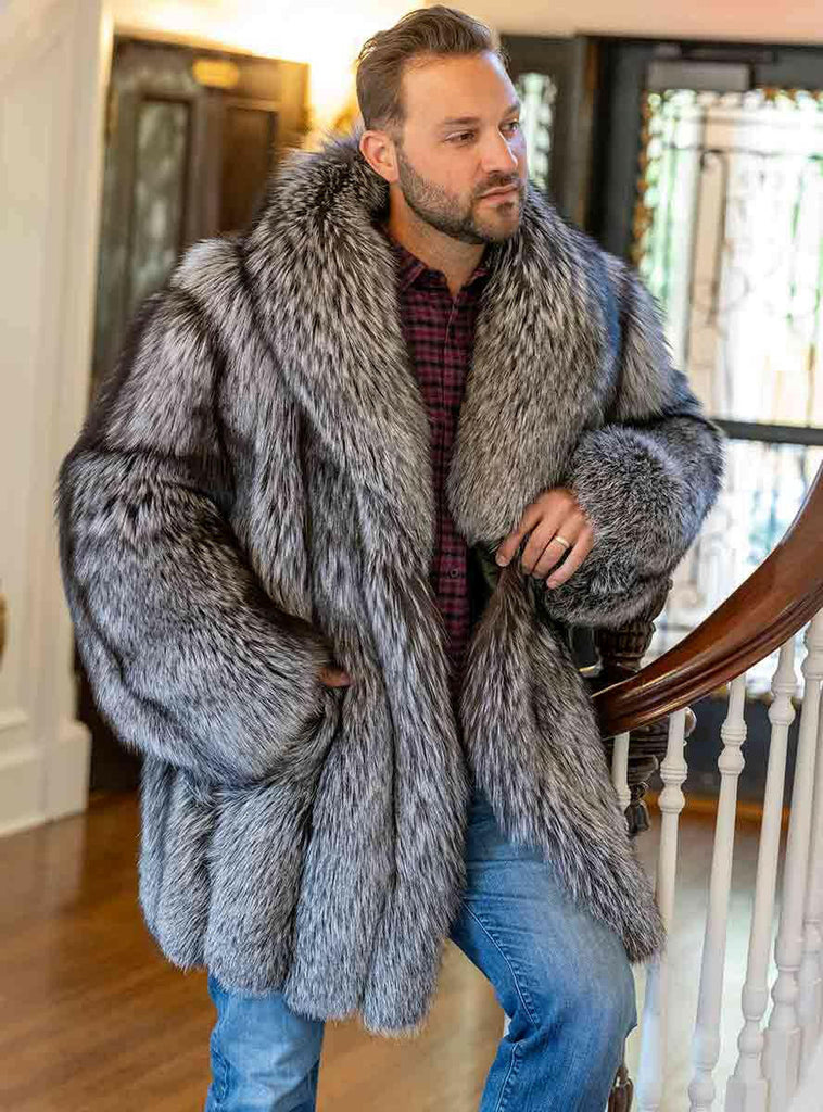 men's silver fox fur stroller