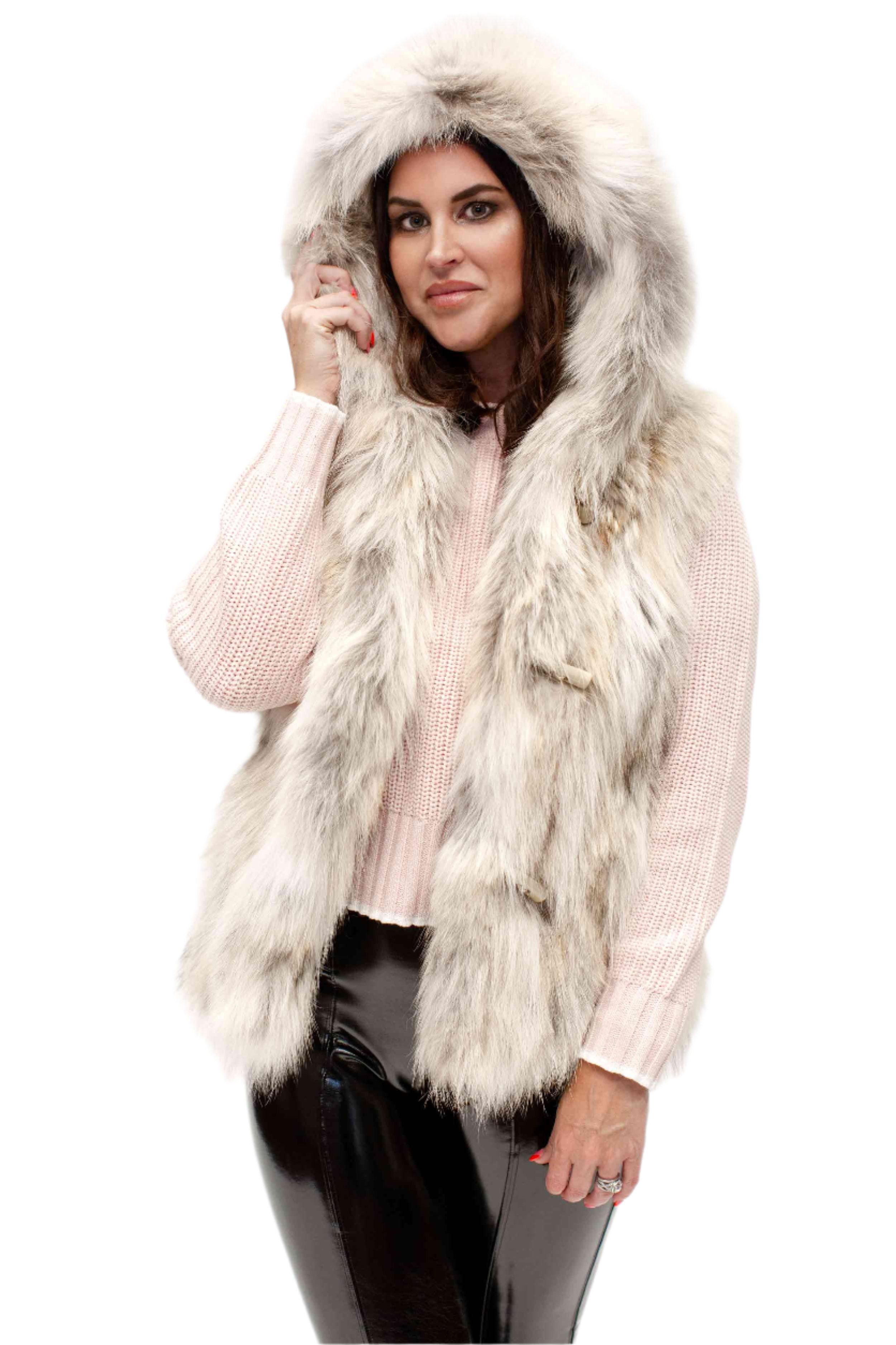 Coyote Fur Vest with Hood M