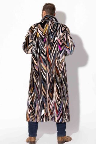 men's multicolor full length sectioned mink fur coat