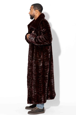 men's burgundy sheared sectioned mink fur coat with full fur collar