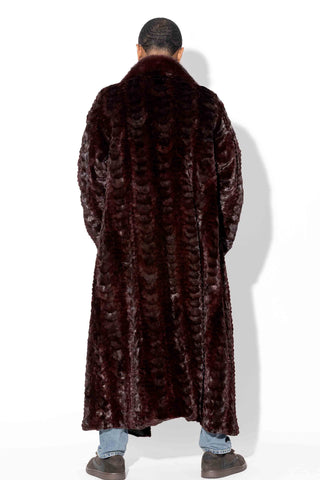 Men's Full Length Sheared Sectioned Mink Fur Coat with Mink Fur Collar
