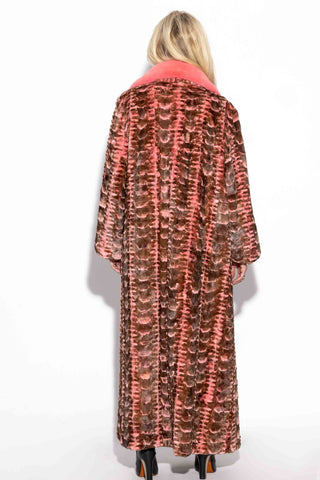 pink sheared sectioned mink fur coat