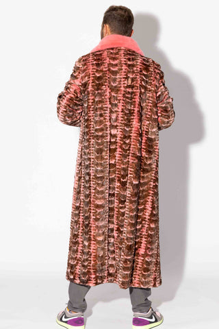 men's pink sheared sectioned mink fur coat with full fur collar