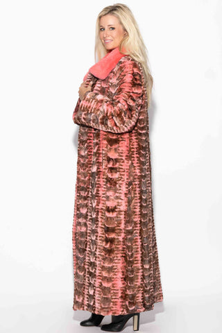 pink sheared sectioned mink fur coat