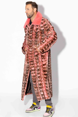 men's pink sheared sectioned mink fur coat with full fur collar