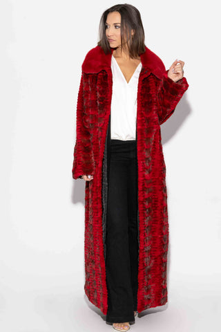 red sheared sectioned mink fur coat
