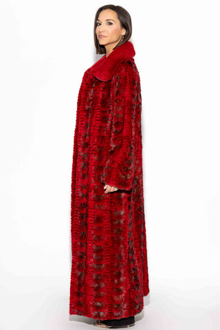 red sheared sectioned mink fur coat