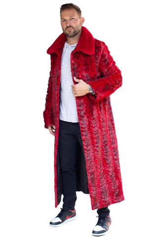 Men's Full Length Sculptured Mink Fur Coat with Full Mink Fur Collar.