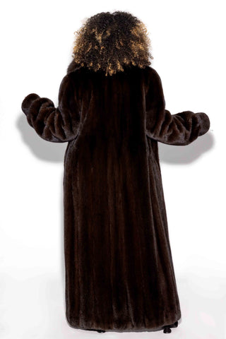 mahogany mink fur coat with fox fur tux