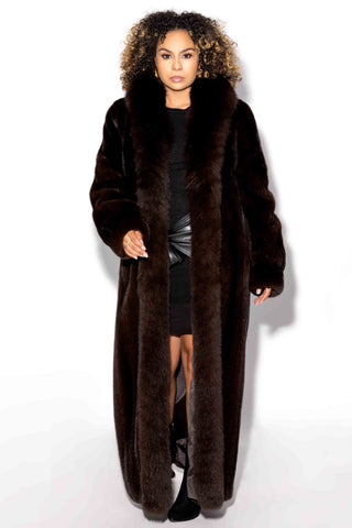 mahogany mink fur coat with fox fur tux