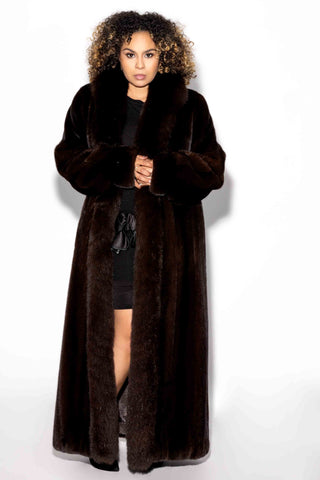 mahogany mink fur coat with fox fur tux
