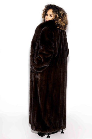 mahogany mink fur coat with fox fur tux