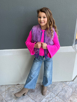 children's indigo rabbit fur vest