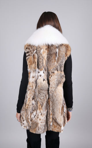 Women's bobcat fur vest, fox fur collar – Henig Furs