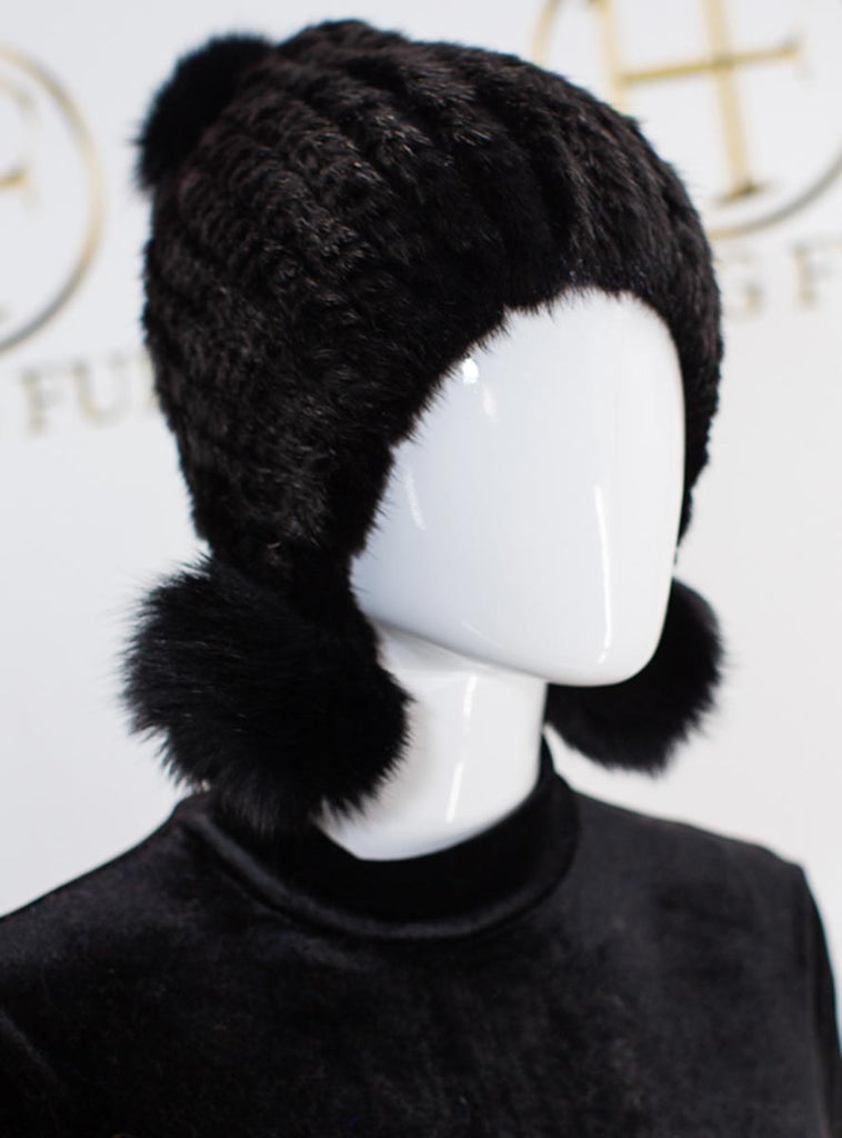 Black Knitted Mink Fur Hat