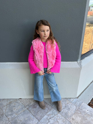 children's pink rabbit fur vest